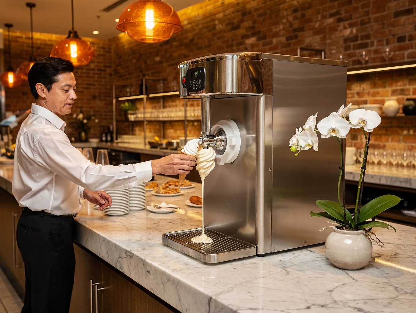 Sleek Ice Ice Baby Express vending machine operating in a bright Florida venue lobby
