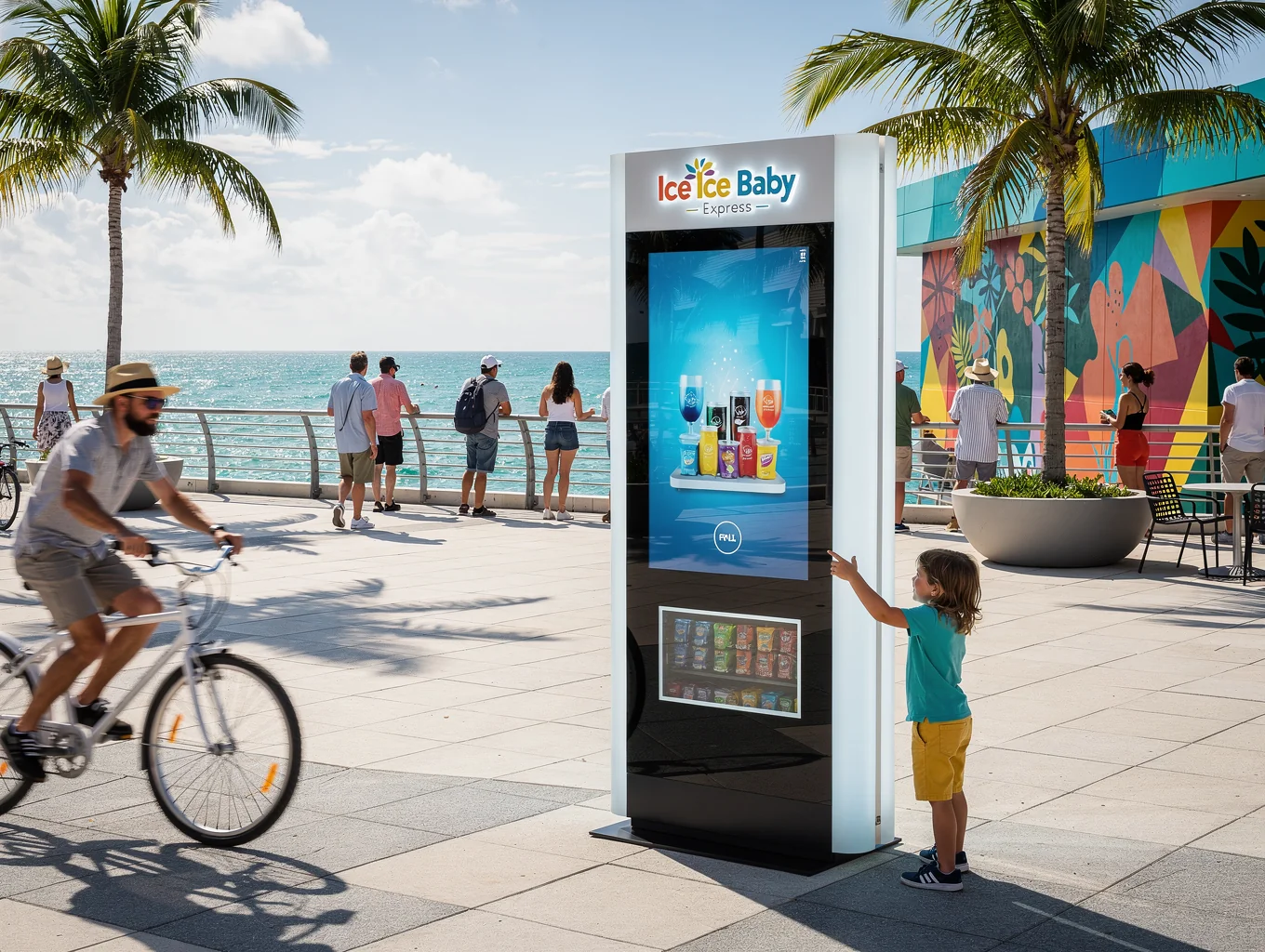 Touchscreen fruit popsicle machine at St Petersburg Pier plaza